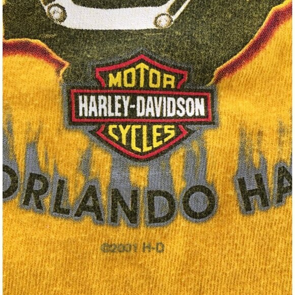 HARLEY DAVDISON T-SHIRT Vintage Yellow ORLANDO FLORIDA 06/01 USA XL Pocket Tee - Picture 6 of 7